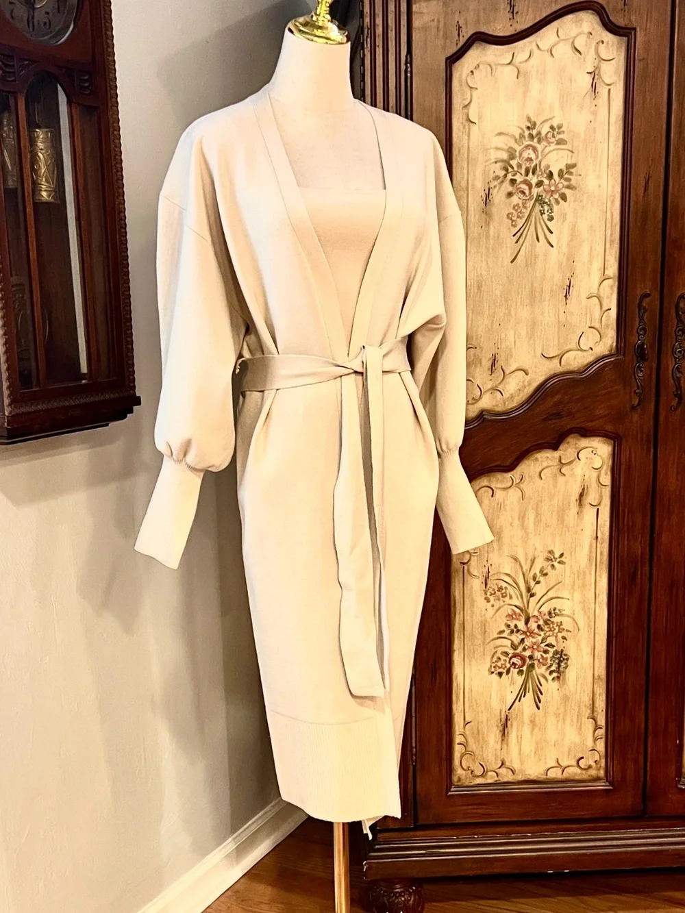 Express Two-Piece Sweater Set | Soft Fine-Gauge Knit Lounge Set | Oatmeal,Size S